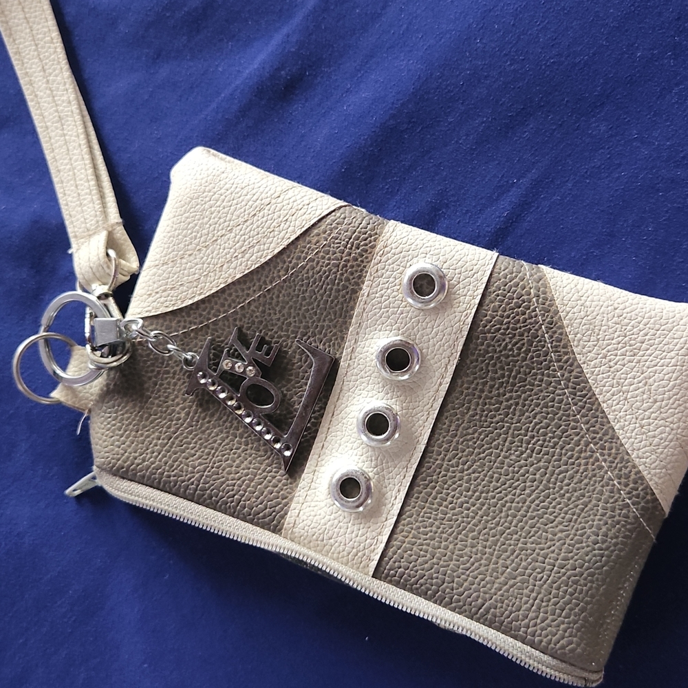 Gray wristlet bag